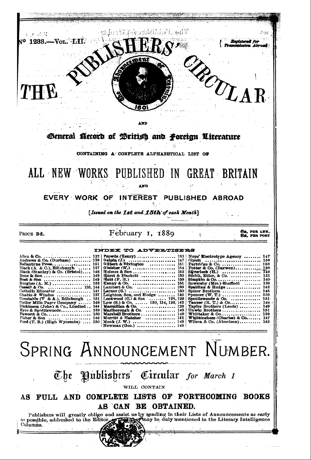Publishers’ Circular (1880-1890): jS F Y, 1st edition - Pc00306