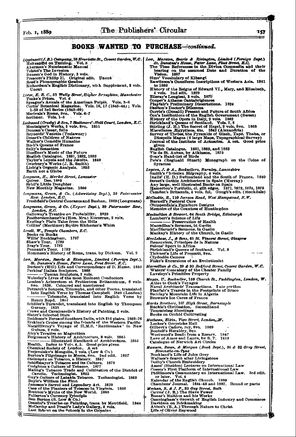 Publishers’ Circular (1880-1890): jS F Y, 1st edition - Acock May , ' J S . H A Istory ., Bookse...