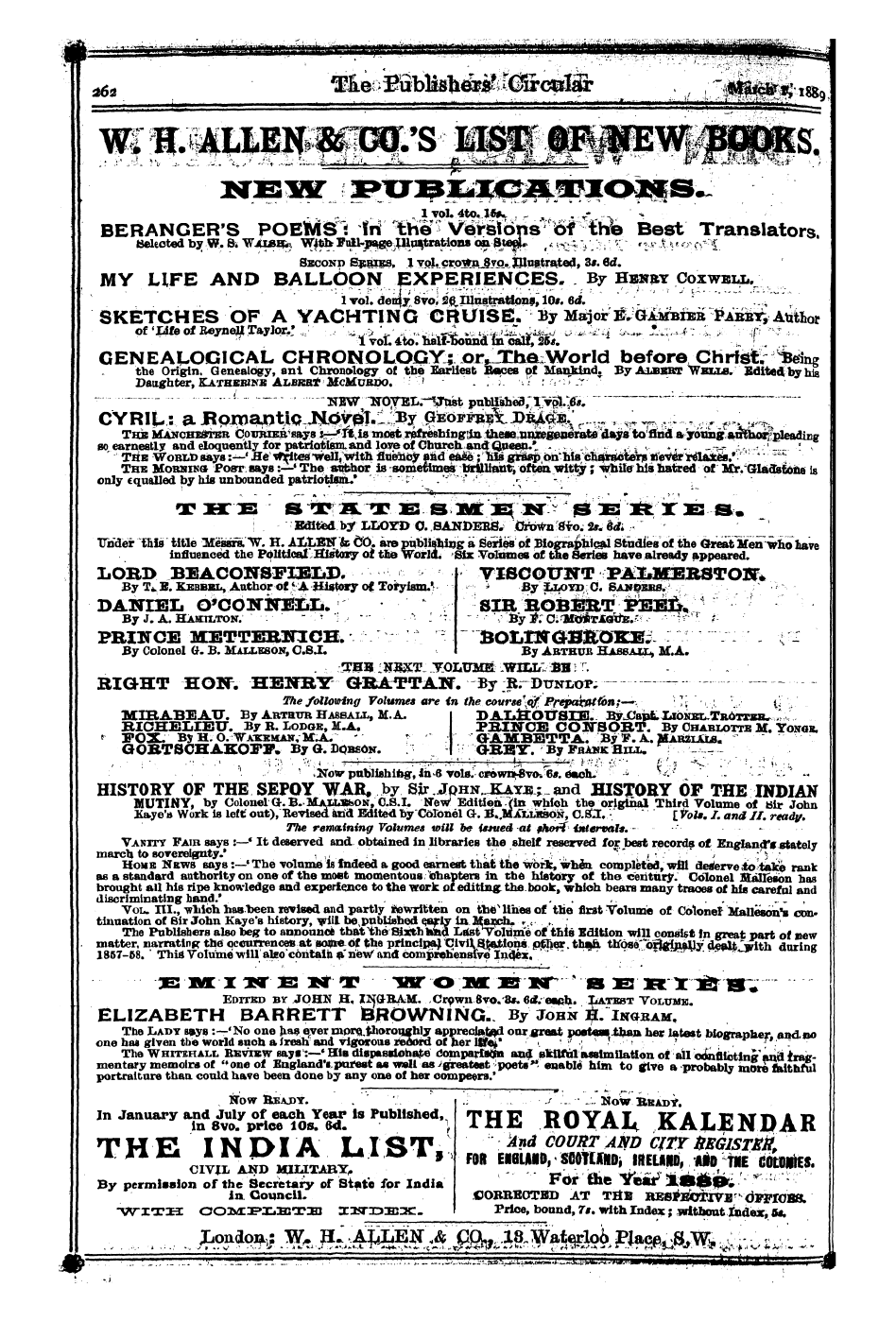 Publishers’ Circular (1880-1890): jS F Y, 1st edition - Ad05201