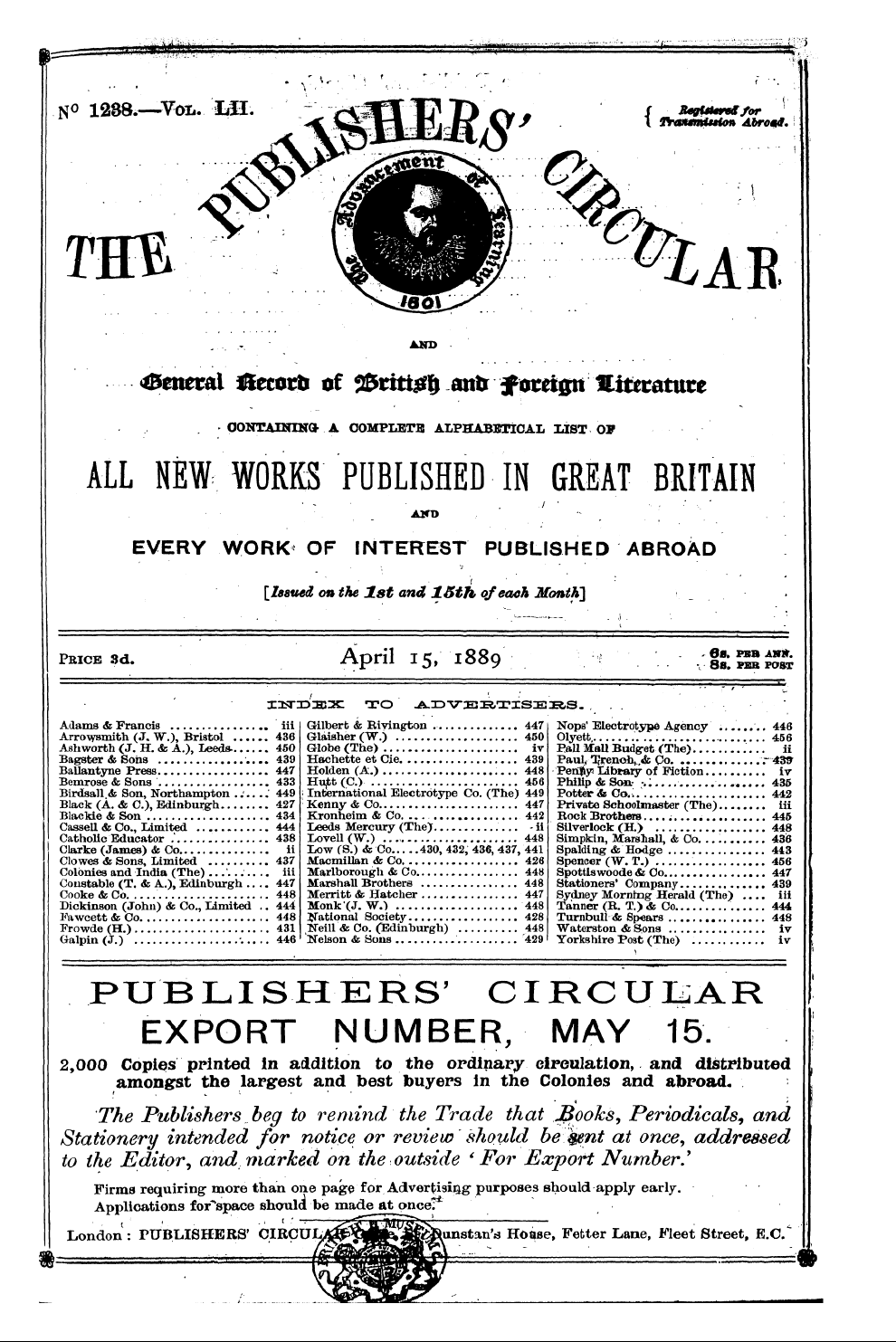 Publishers’ Circular (1880-1890): jS F Y, 1st edition - Pc00306