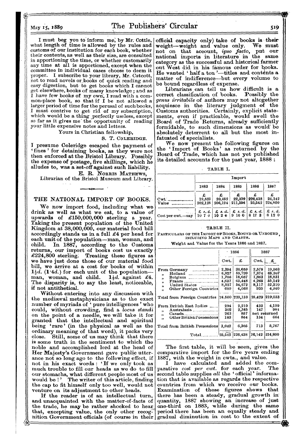 Publishers’ Circular (1880-1890): jS F Y, 1st edition: 9