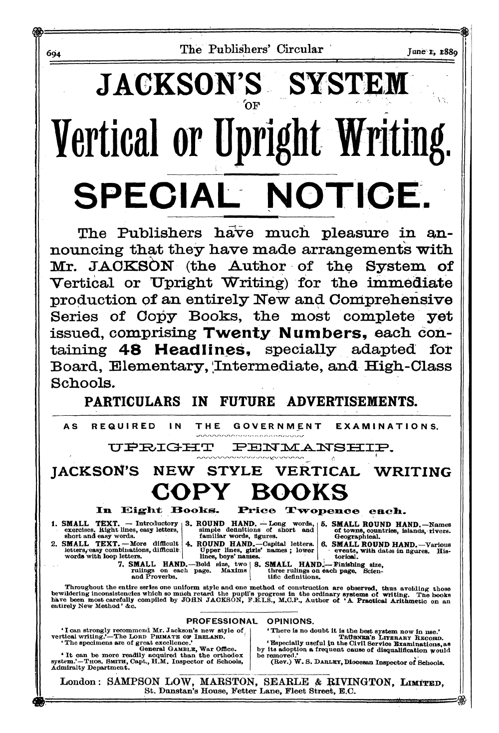 Publishers’ Circular (1880-1890): jS F Y, 1st edition - Ad04401