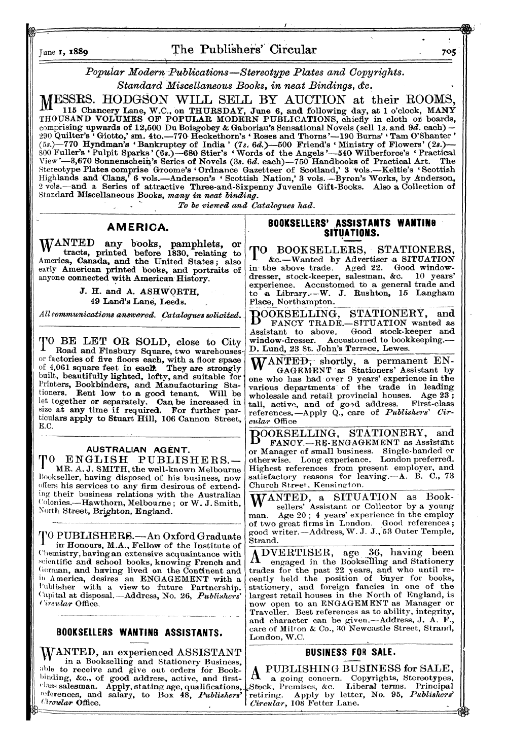 Publishers’ Circular (1880-1890): jS F Y, 1st edition - Ad05510