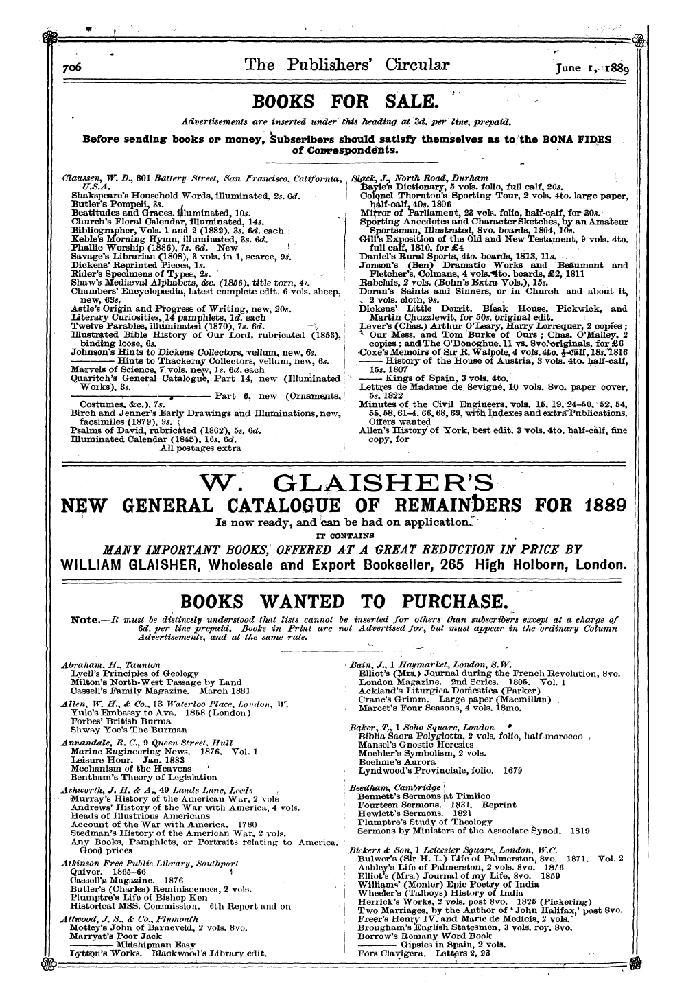 Publishers’ Circular (1880-1890): jS F Y, 1st edition - 706 The Publishers' Circular June 1, I8$...