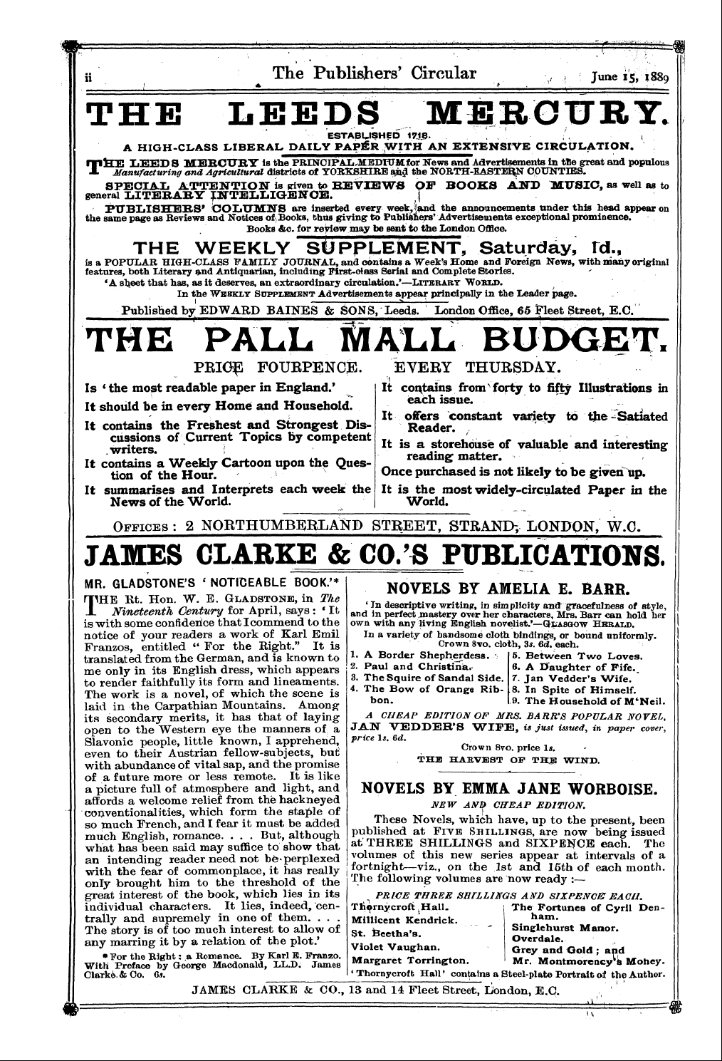 Publishers’ Circular (1880-1890): jS F Y, 1st edition - Ad00203