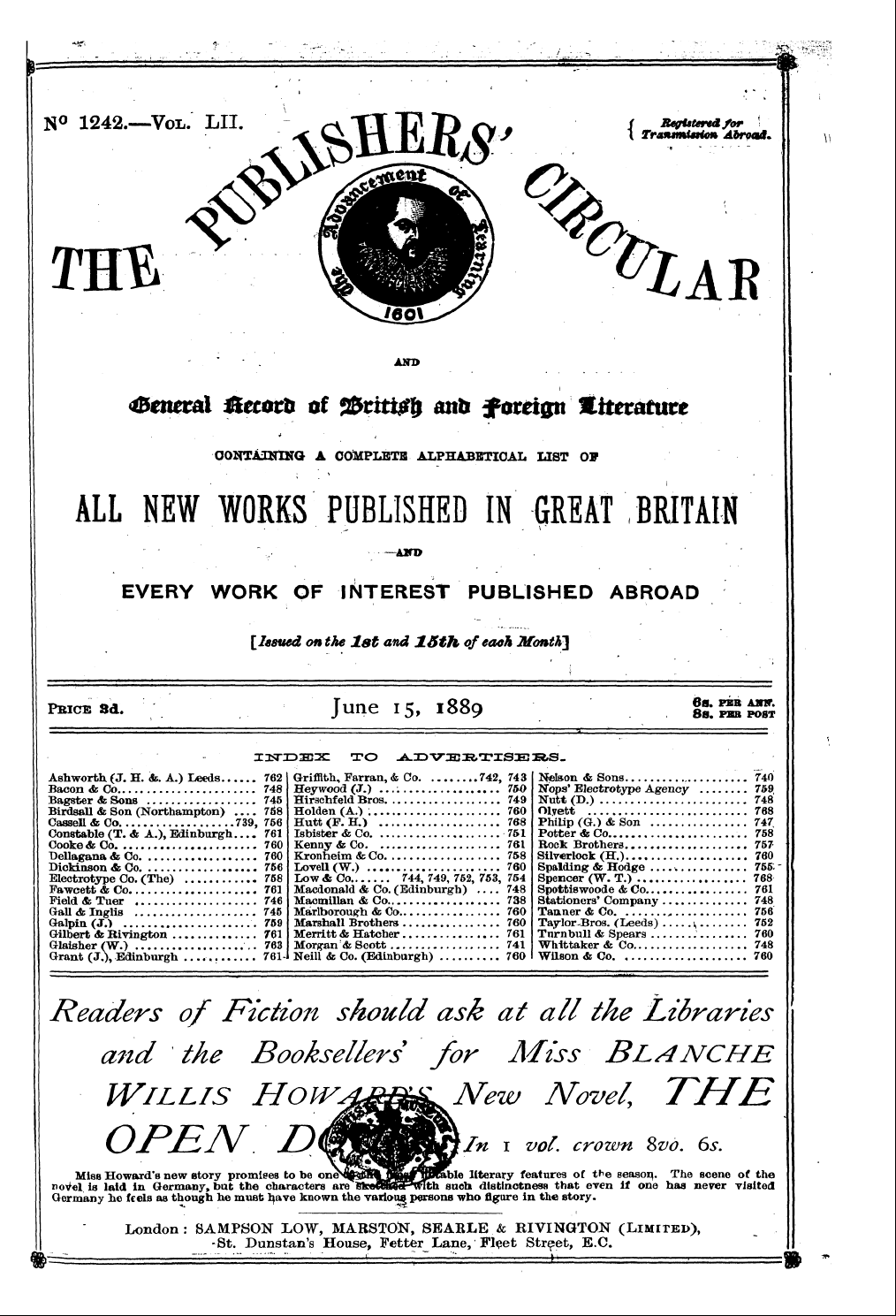 Publishers’ Circular (1880-1890): jS F Y, 1st edition - Pc00305