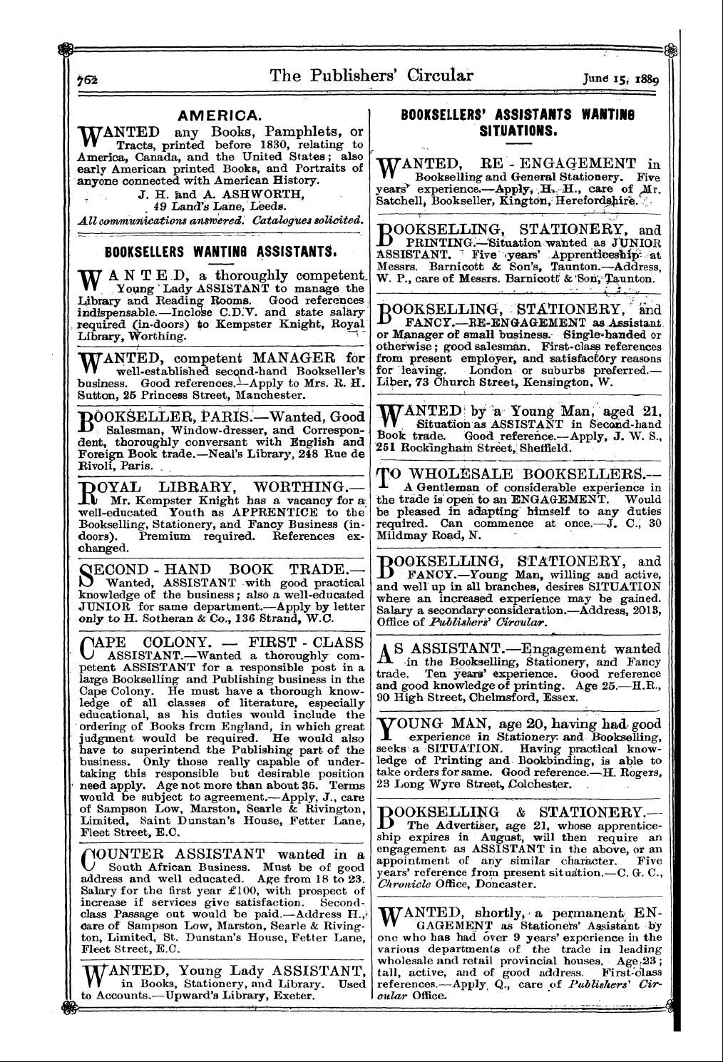 Publishers’ Circular (1880-1890): jS F Y, 1st edition - Ad05208