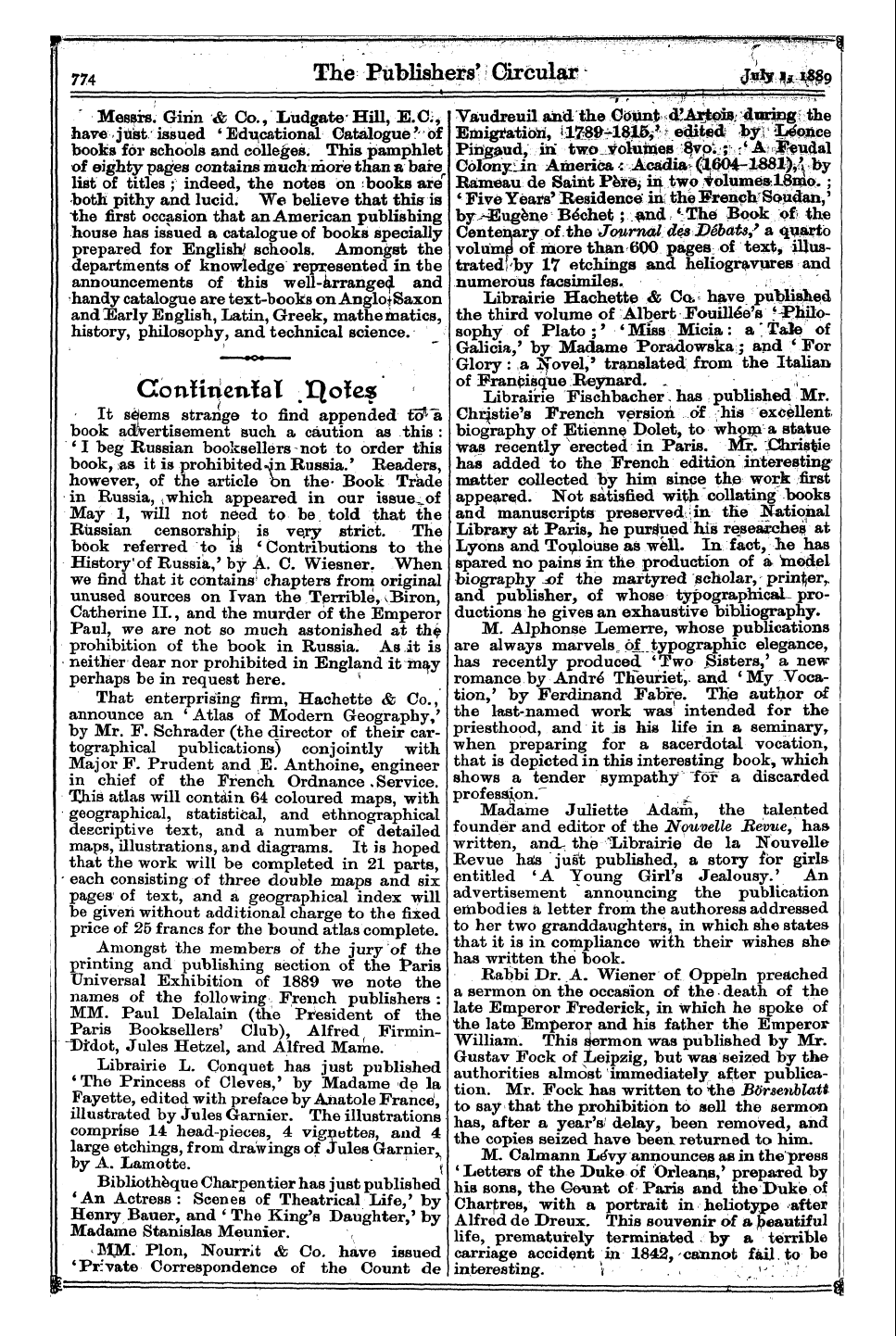 Publishers’ Circular (1880-1890): jS F Y, 1st edition: 8