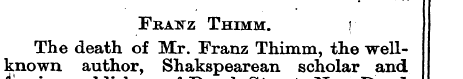 Fraitz Thimm. y known The death author o...