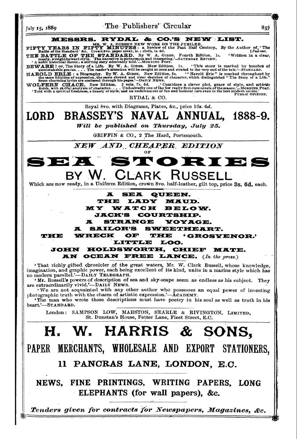 Publishers’ Circular (1880-1890): jS F Y, 1st edition - Ad03902