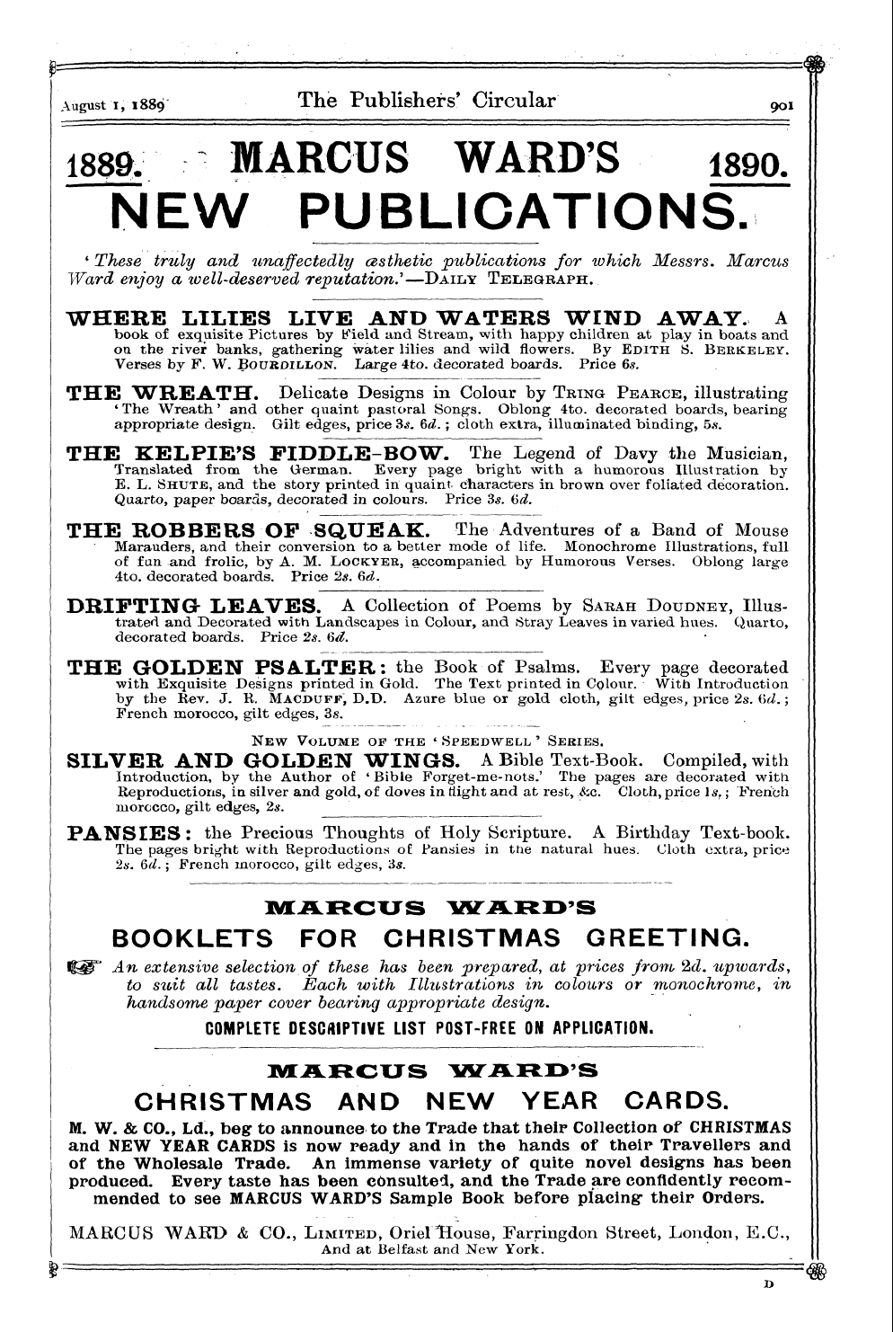 Publishers’ Circular (1880-1890): jS F Y, 1st edition - August I, 1889 The Publishers' Circular ...