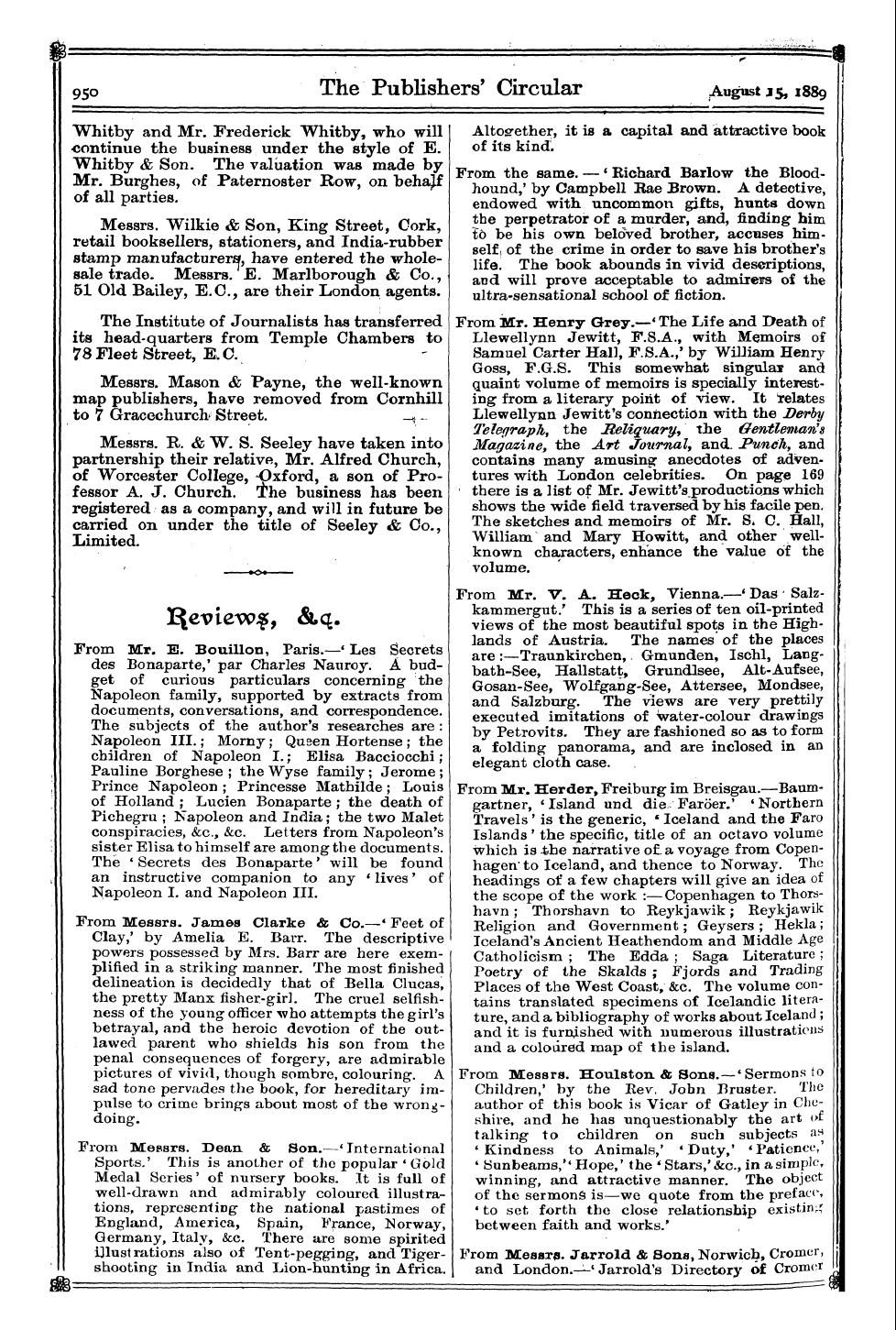 Publishers’ Circular (1880-1890): jS F Y, 1st edition - Ig Ti^Ad^ Cc^Ange^ The Old-Established S...