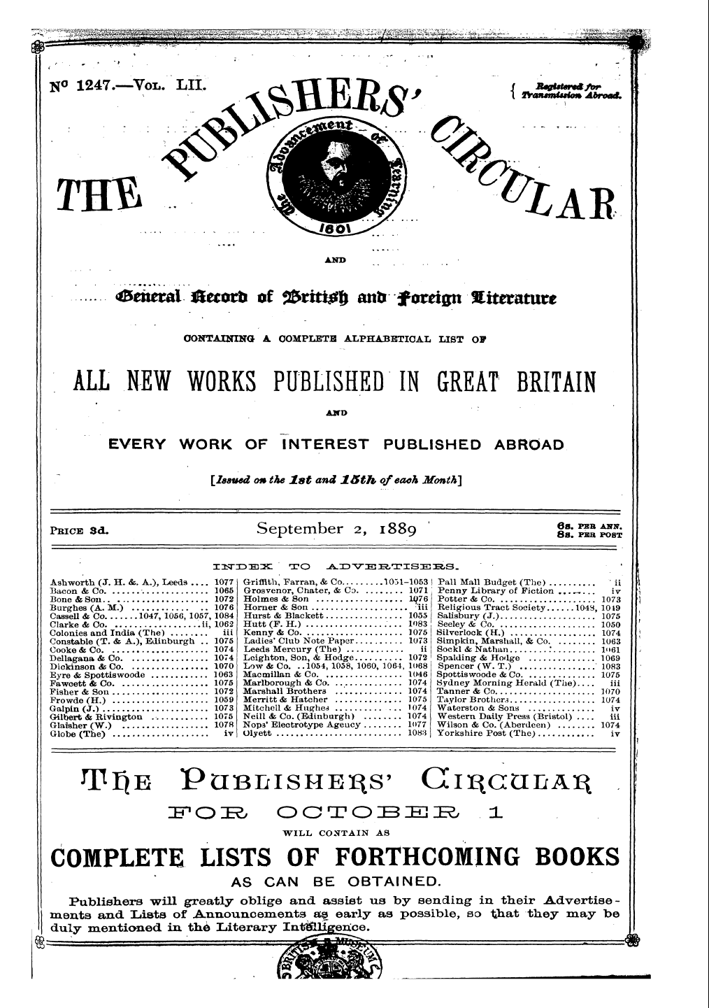 Publishers’ Circular (1880-1890): jS F Y, 1st edition - Pc00306