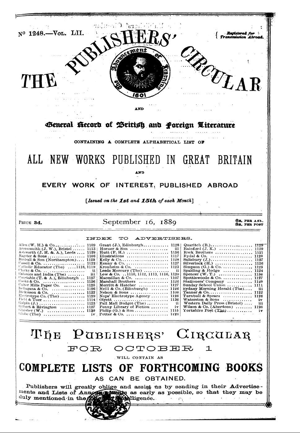 Publishers’ Circular (1880-1890): jS F Y, 1st edition - Aucn (W. H.) & Co '.. .. 1109 Asliworth ...