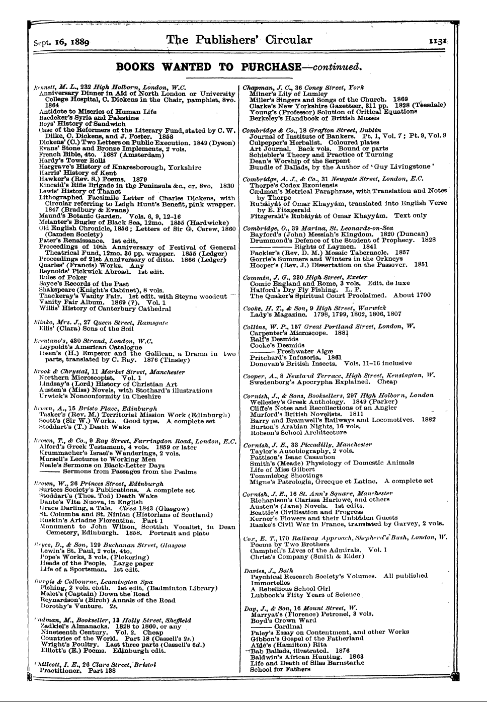 Publishers’ Circular (1880-1890): jS F Y, 1st edition - Sept. 16,1889 T^E Publishers' Circular N...