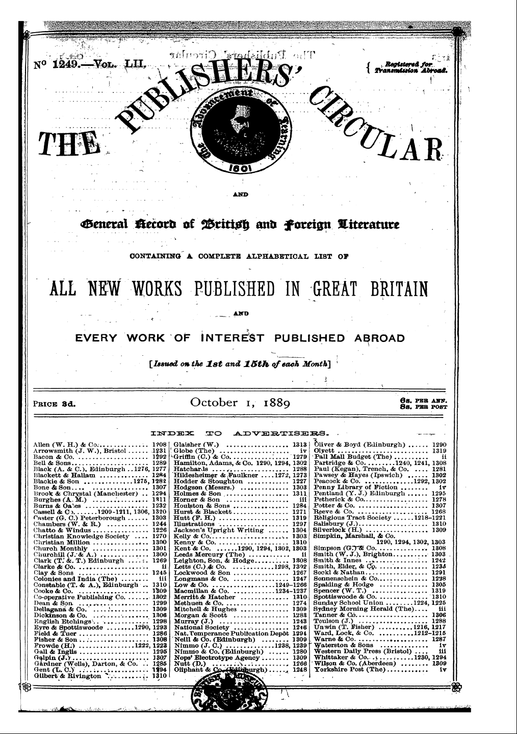 Publishers’ Circular (1880-1890): jS F Y, 1st edition - Pc00304