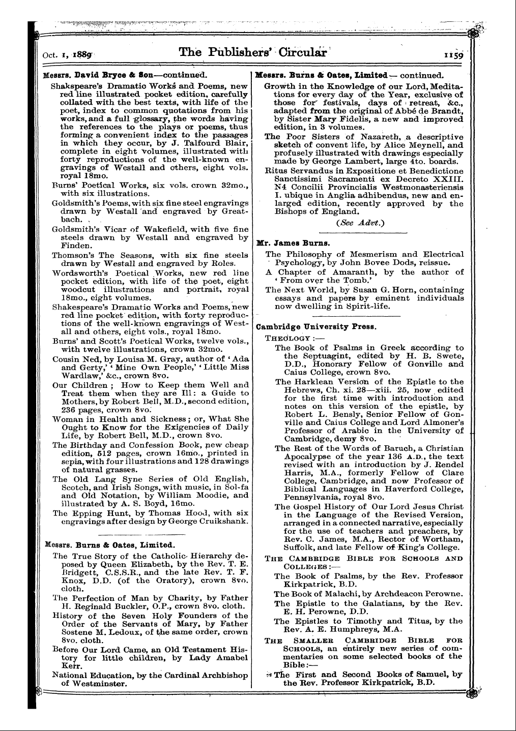 Publishers’ Circular (1880-1890): jS F Y, 1st edition - Cambridge University Press. Thedlogy :