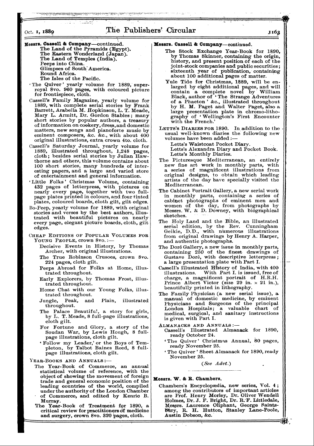 Publishers’ Circular (1880-1890): jS F Y, 1st edition - Messrs. W. & R. Chambers. Chambers's Enc...