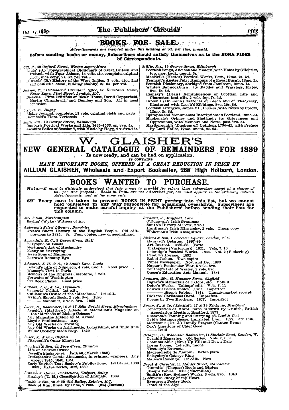 Publishers’ Circular (1880-1890): jS F Y, 1st edition: 181