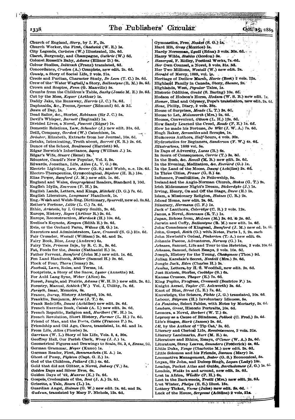 Publishers’ Circular (1880-1890): jS F Y, 1st edition: 20