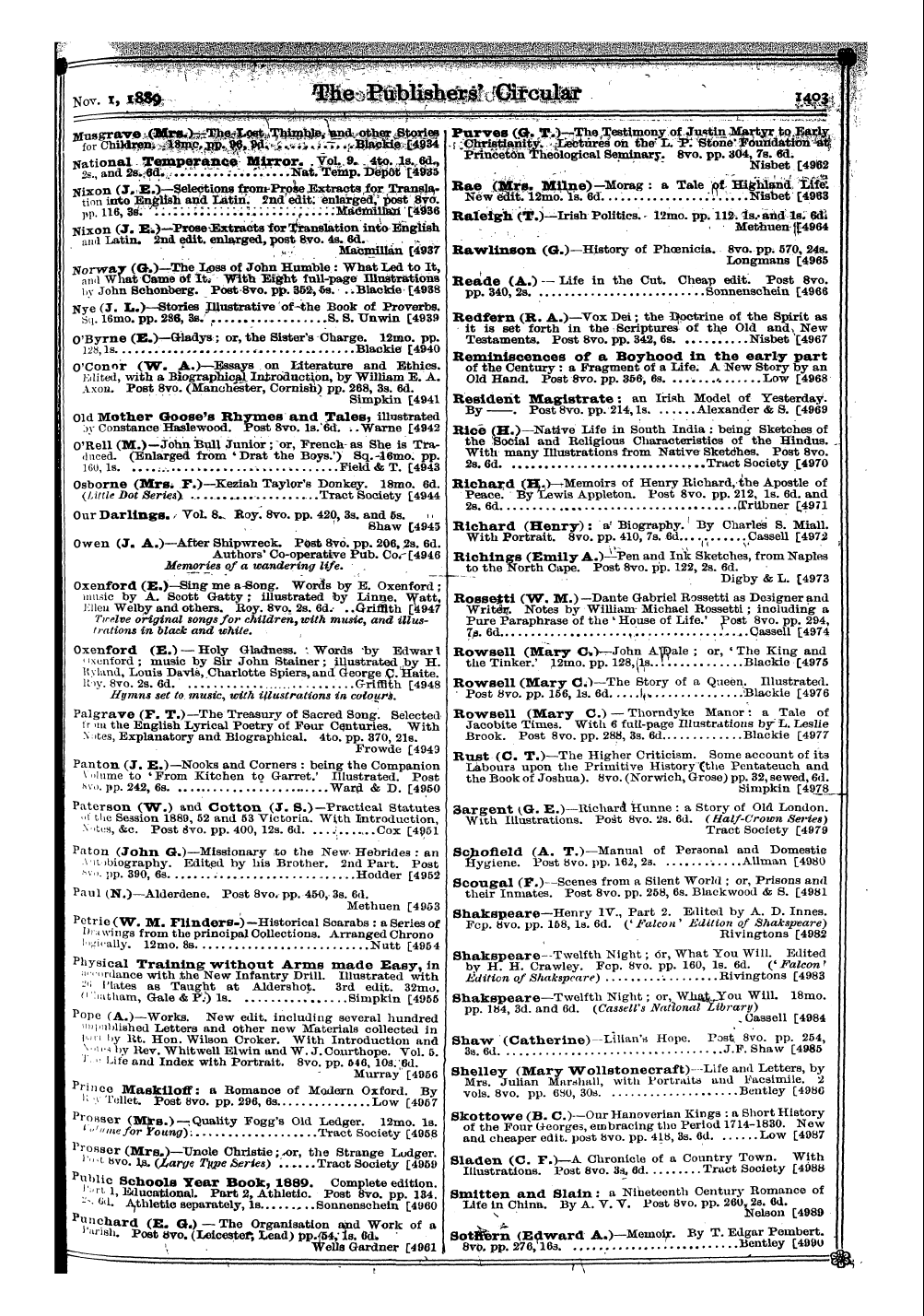 Publishers’ Circular (1880-1890): jS F Y, 1st edition: 25