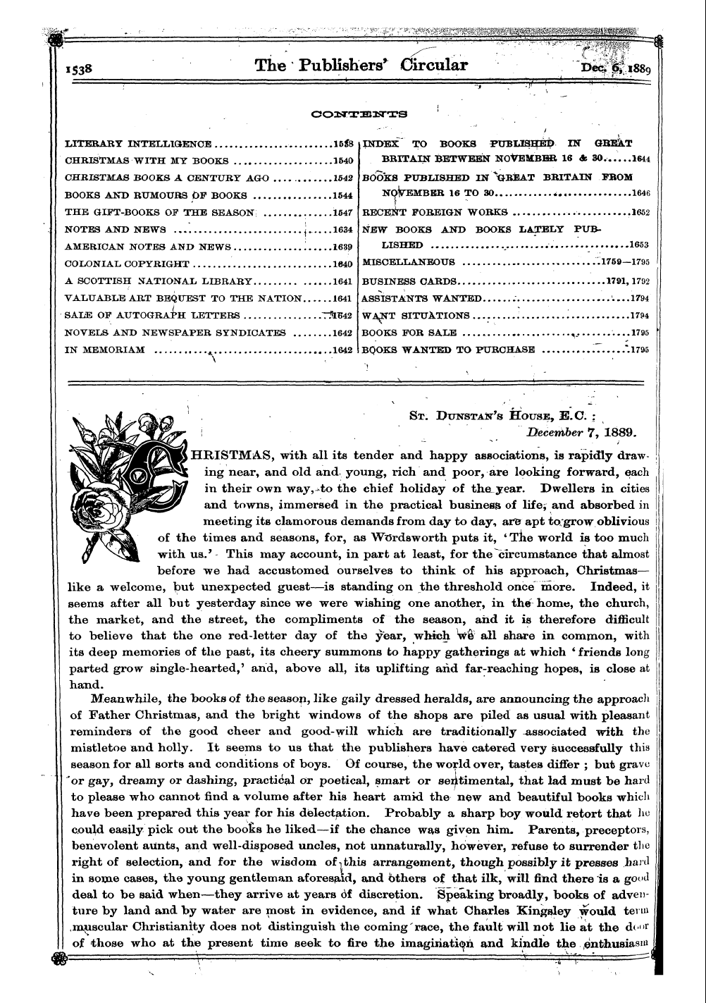 Publishers’ Circular (1880-1890): jS F Y, 1st edition - Literary Intelliaenob .15*8 Christmas Wi...