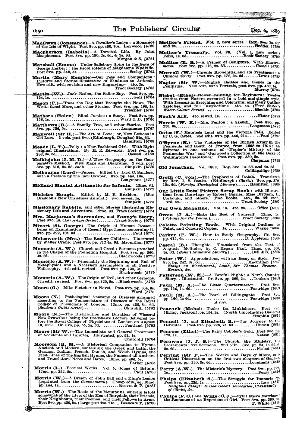 Publishers’ Circular (1880-1890): jS F Y, 1st edition: 116