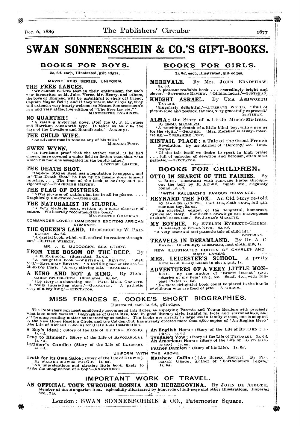 Publishers’ Circular (1880-1890): jS F Y, 1st edition - Dec. 6, 1889 The Publishers' Circular ^7...