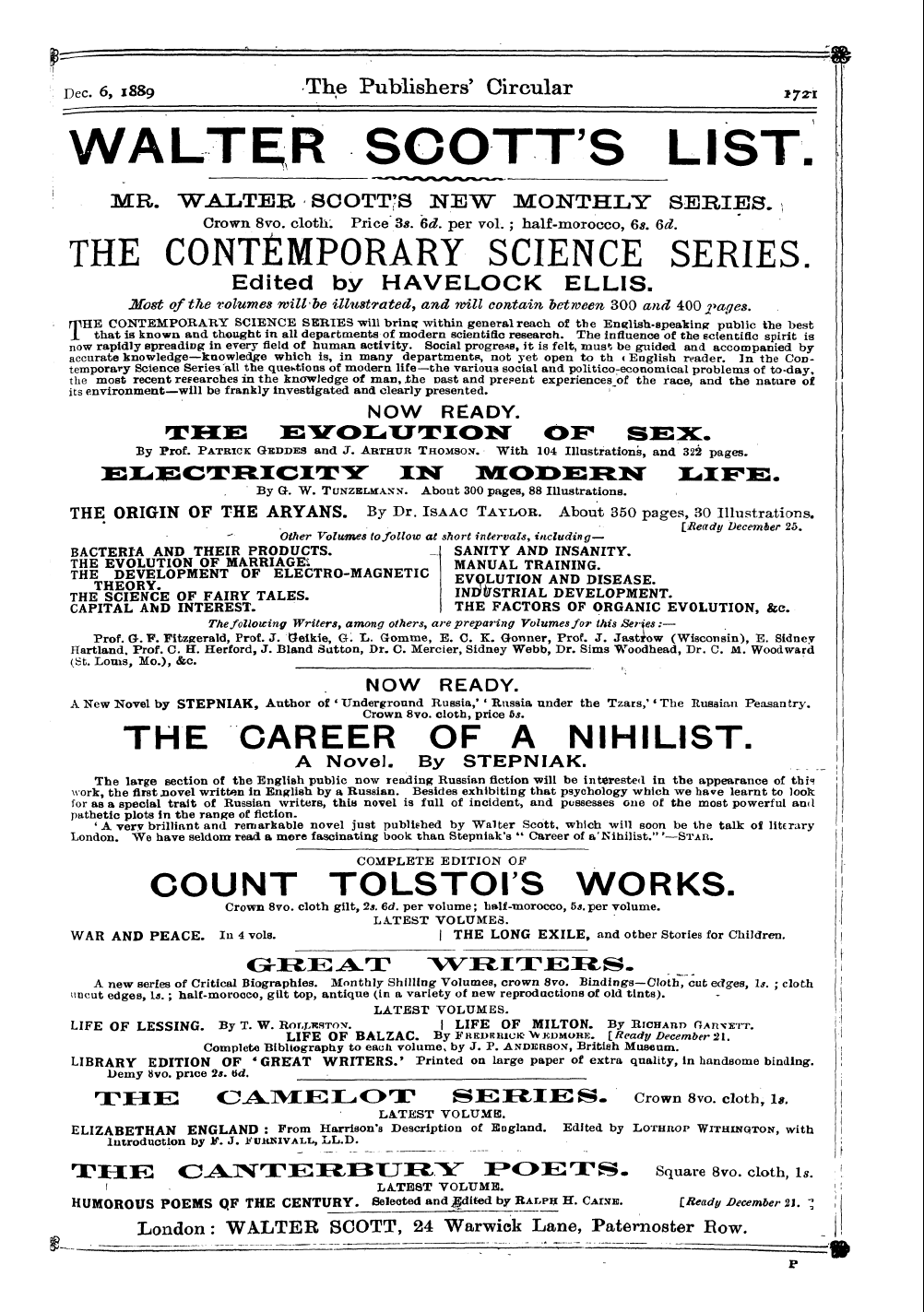 Publishers’ Circular (1880-1890): jS F Y, 1st edition - Ar25900