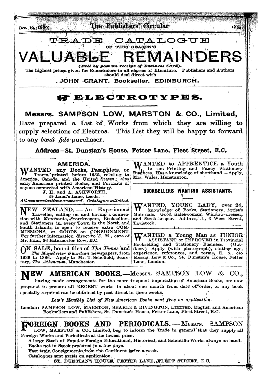 Publishers’ Circular (1880-1890): jS F Y, 1st edition - Ad05305