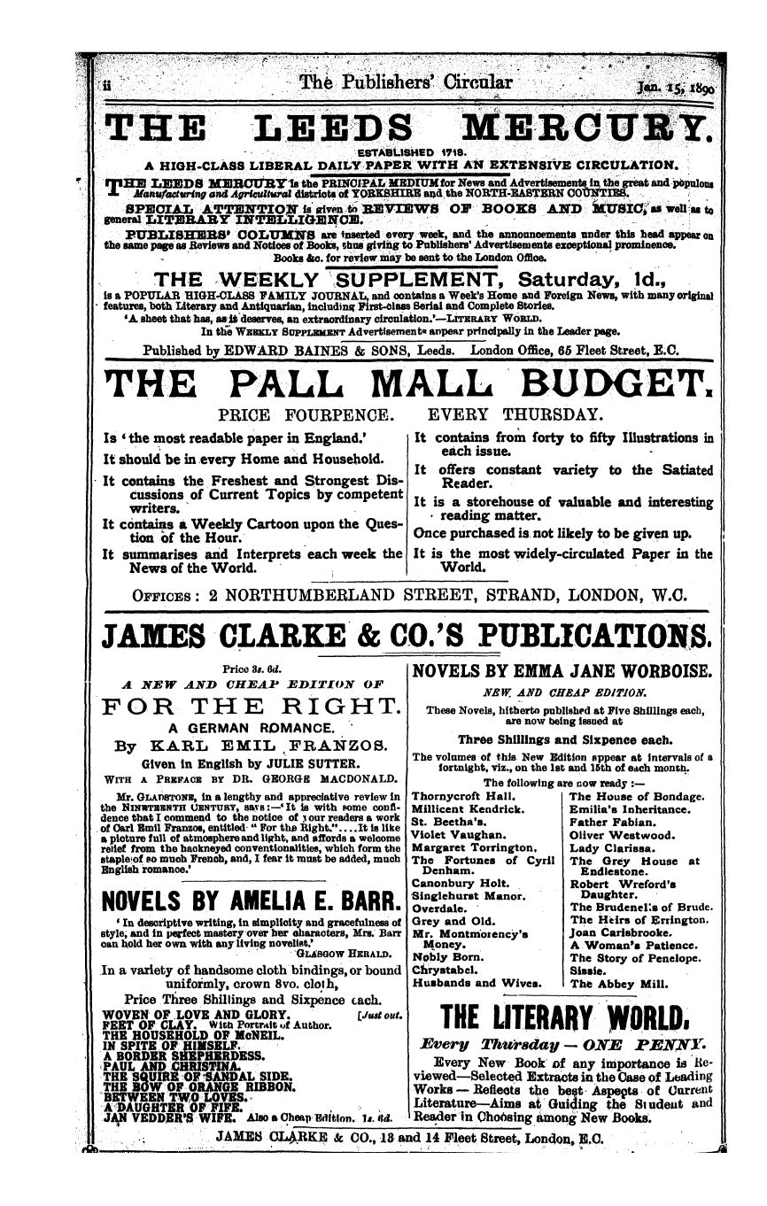 Publishers’ Circular (1880-1890): jS F Y, 1st edition - Ad00204