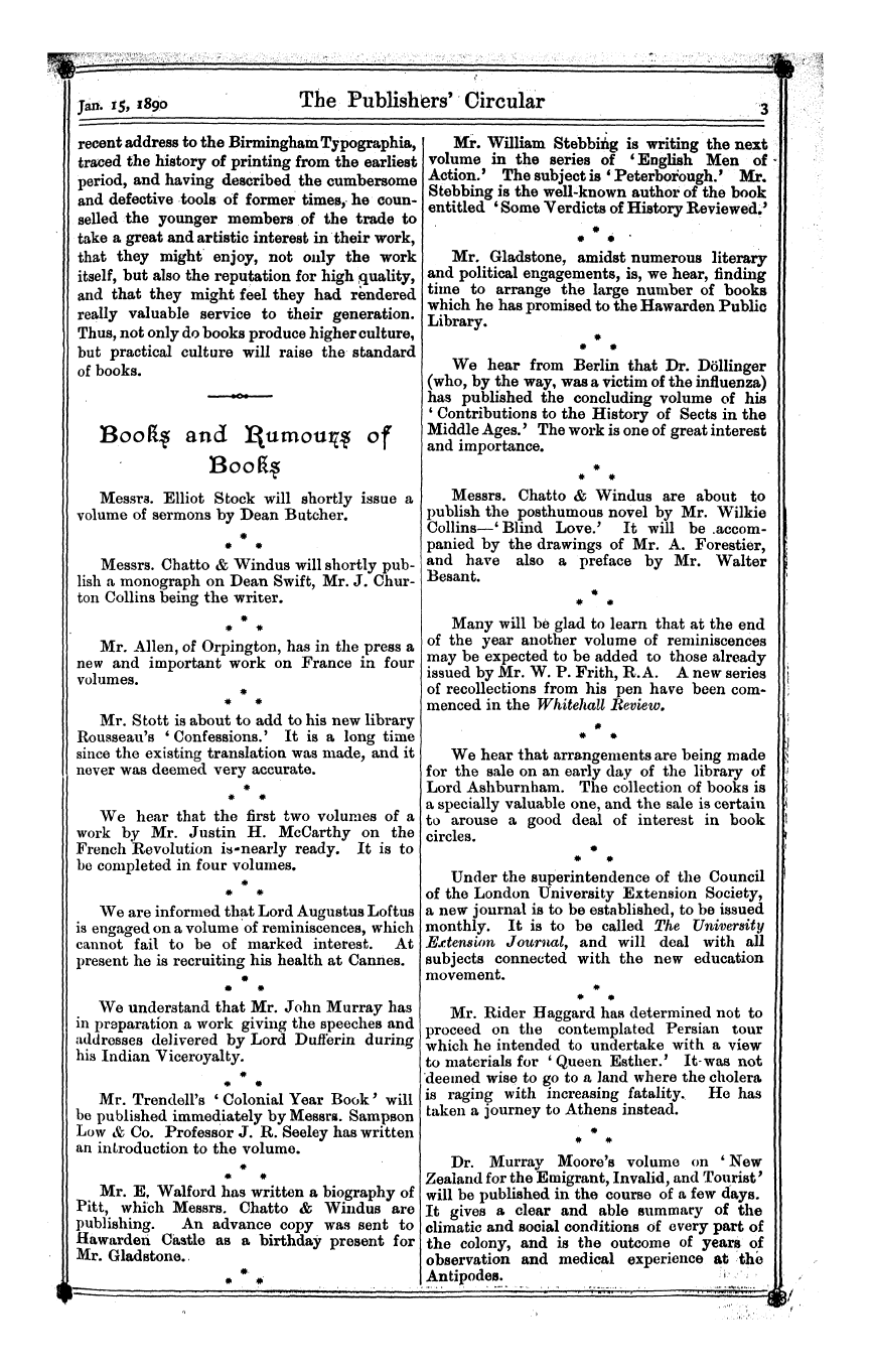 Publishers’ Circular (1880-1890): jS F Y, 1st edition - Jam I$, 1890 The Publishers' Circular 3