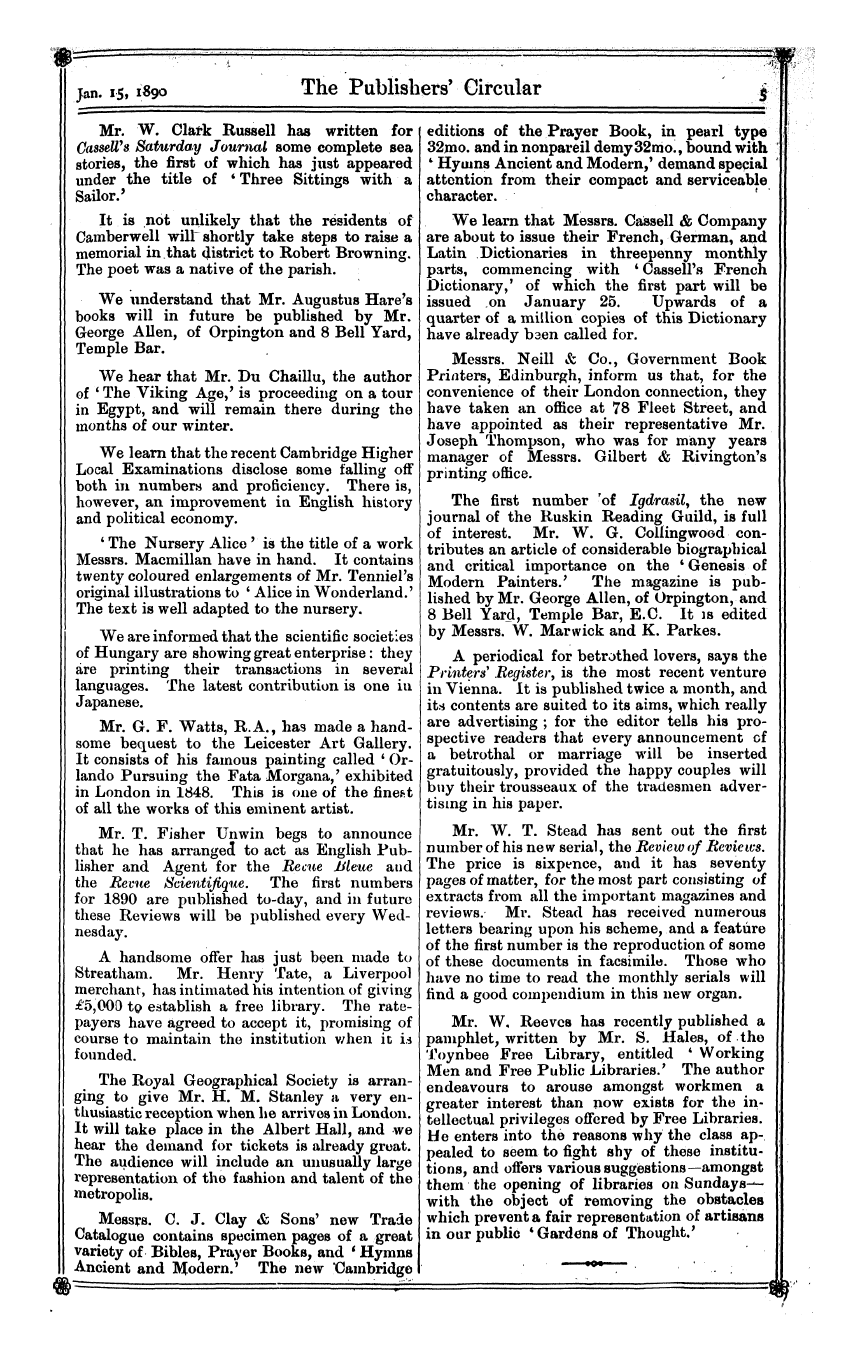 Publishers’ Circular (1880-1890): jS F Y, 1st edition - Ar00700