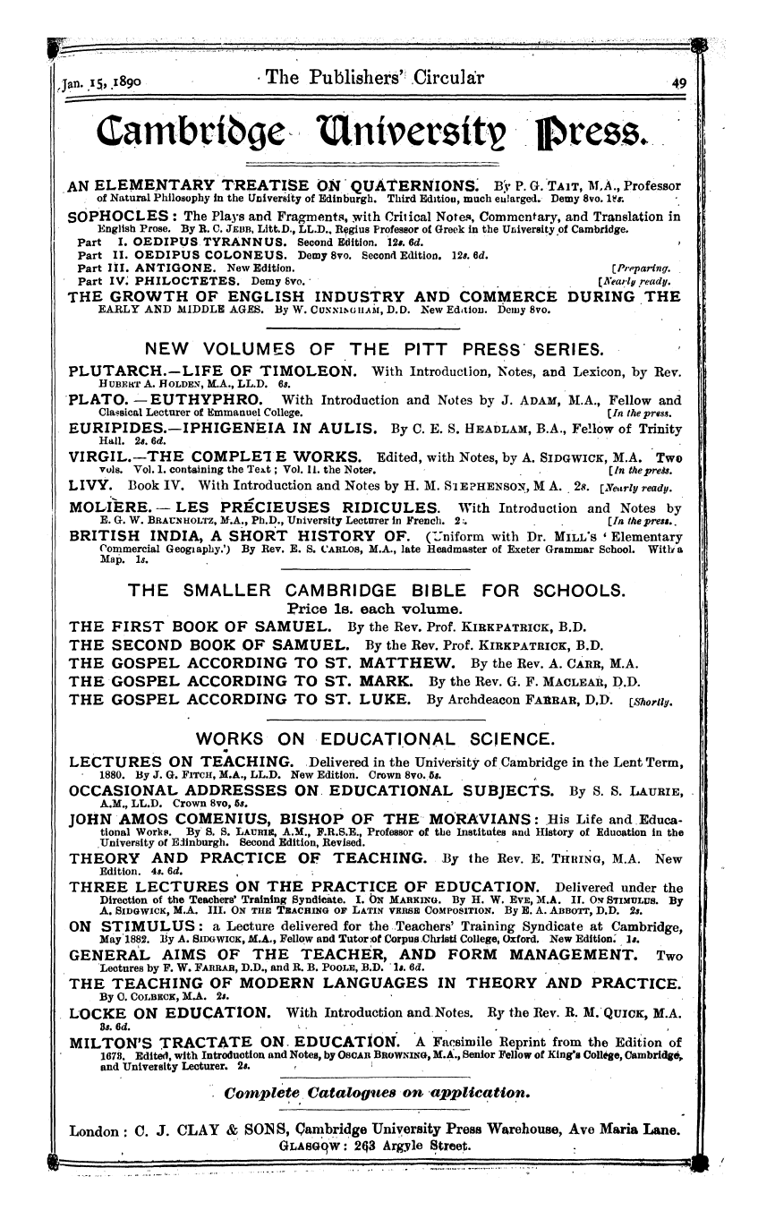 Publishers’ Circular (1880-1890): jS F Y, 1st edition: 51