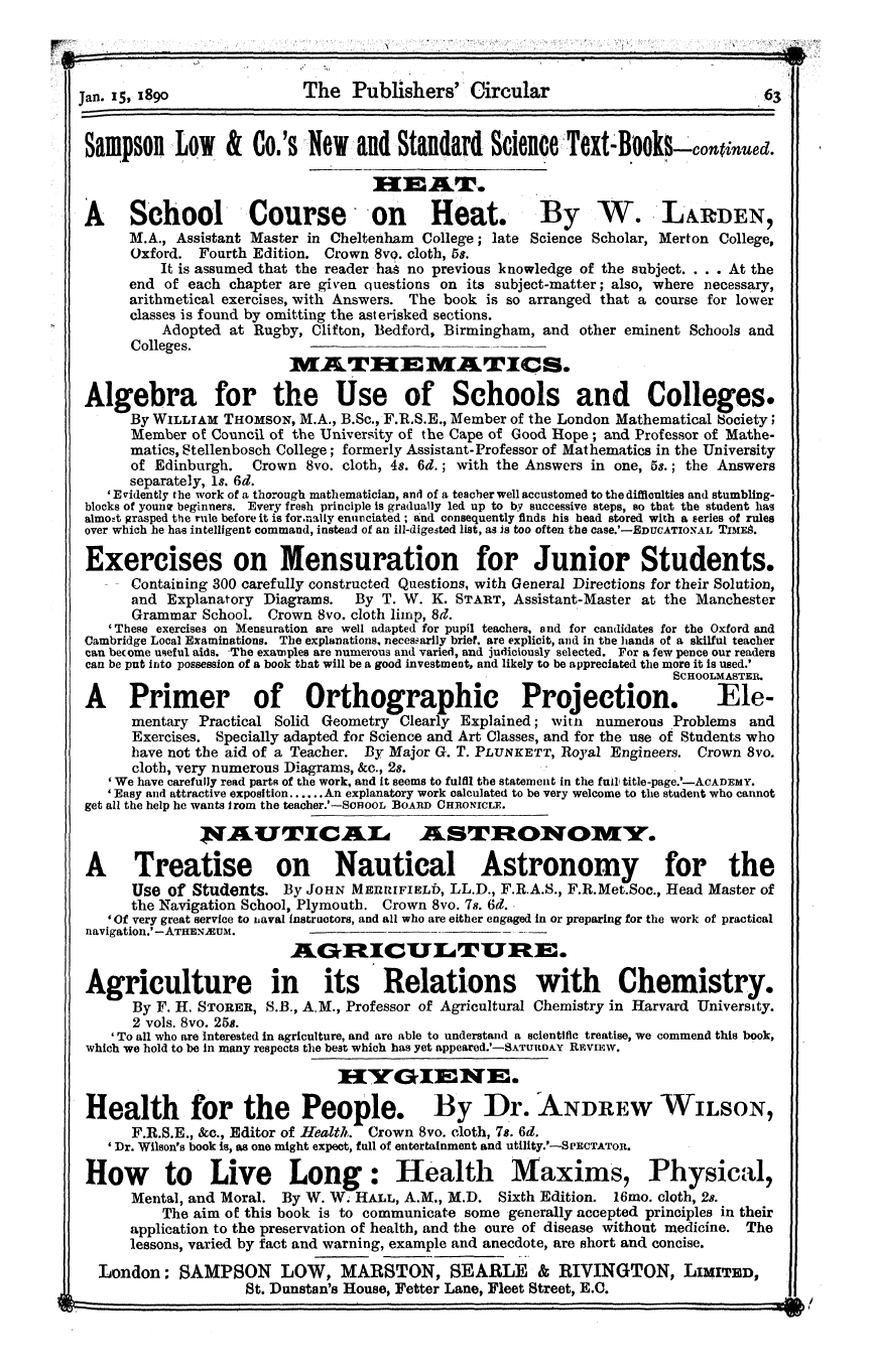 Publishers’ Circular (1880-1890): jS F Y, 1st edition - Ad06401