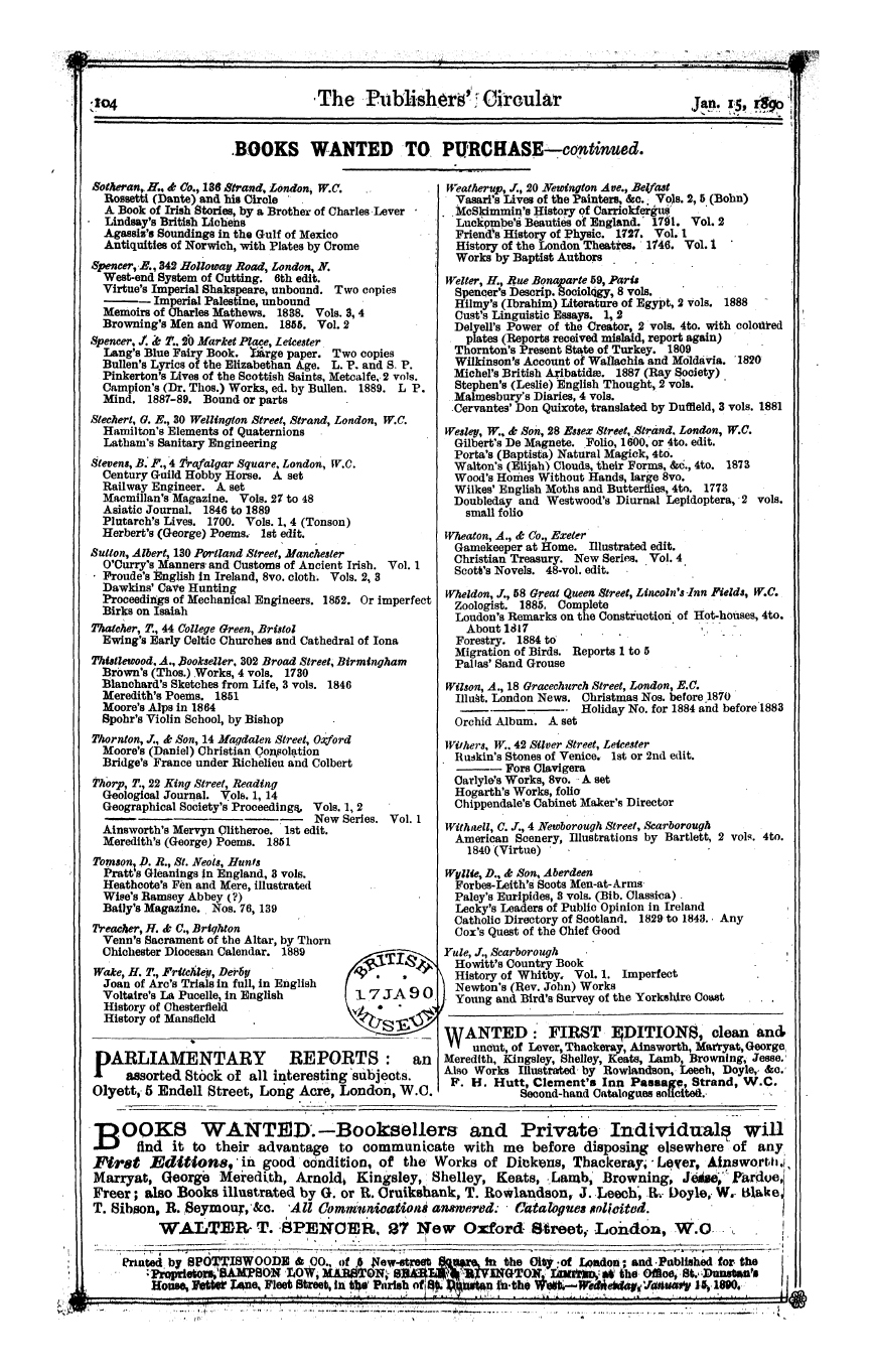 Publishers’ Circular (1880-1890): jS F Y, 1st edition - Ar10600