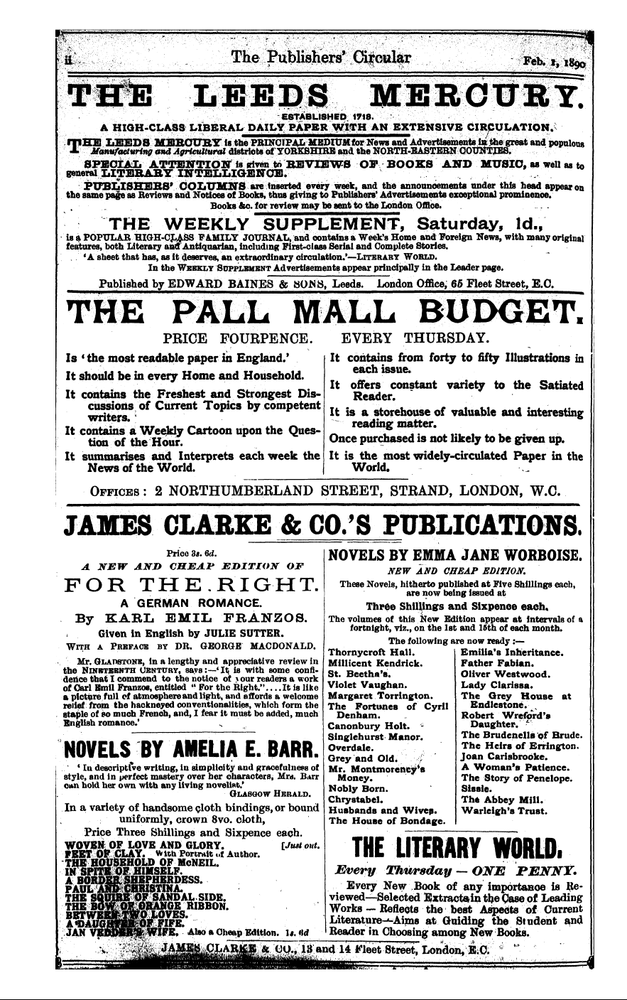 Publishers’ Circular (1880-1890): jS F Y, 1st edition - Ad00204