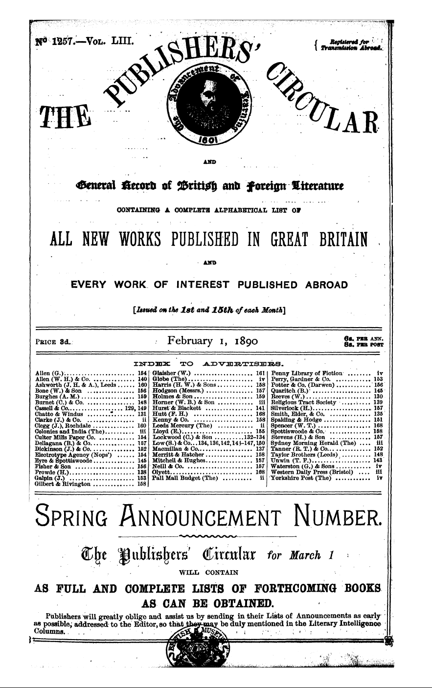 Publishers’ Circular (1880-1890): jS F Y, 1st edition - Pc00305