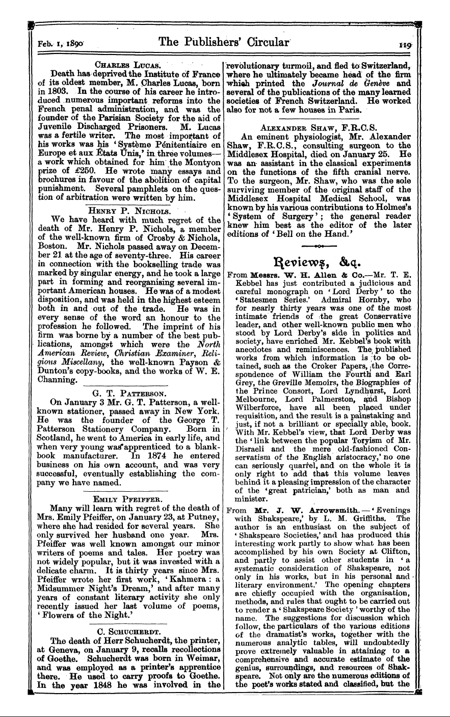 Publishers’ Circular (1880-1890): jS F Y, 1st edition - G. T. Patterson. On January 3 Mr. G. T. ...