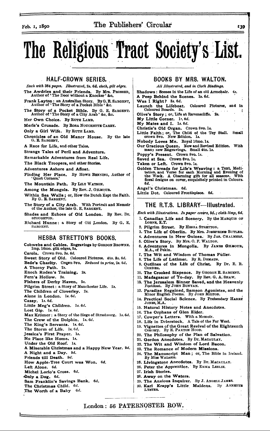 Publishers’ Circular (1880-1890): jS F Y, 1st edition - Ad03701