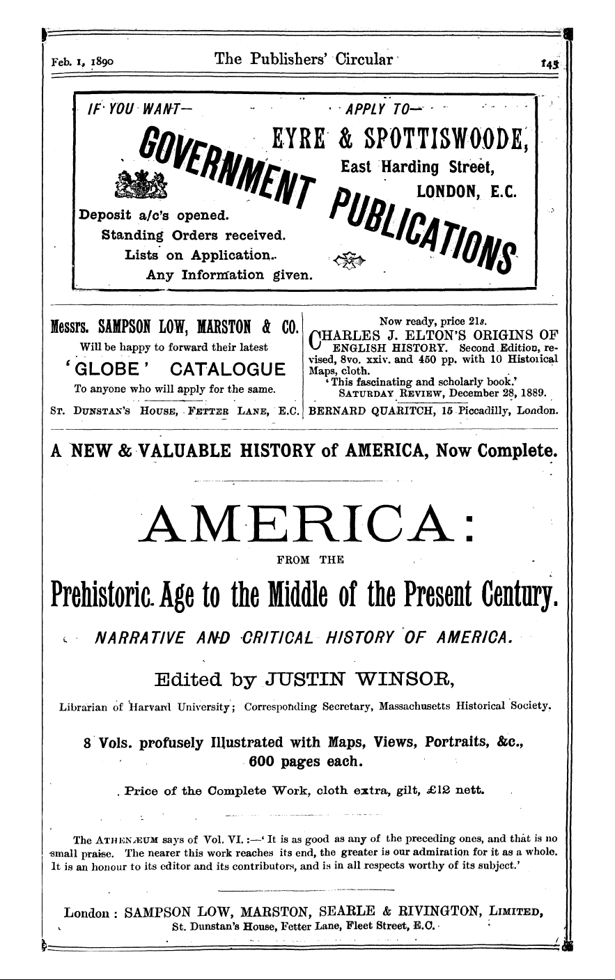 Publishers’ Circular (1880-1890): jS F Y, 1st edition - Ad04302