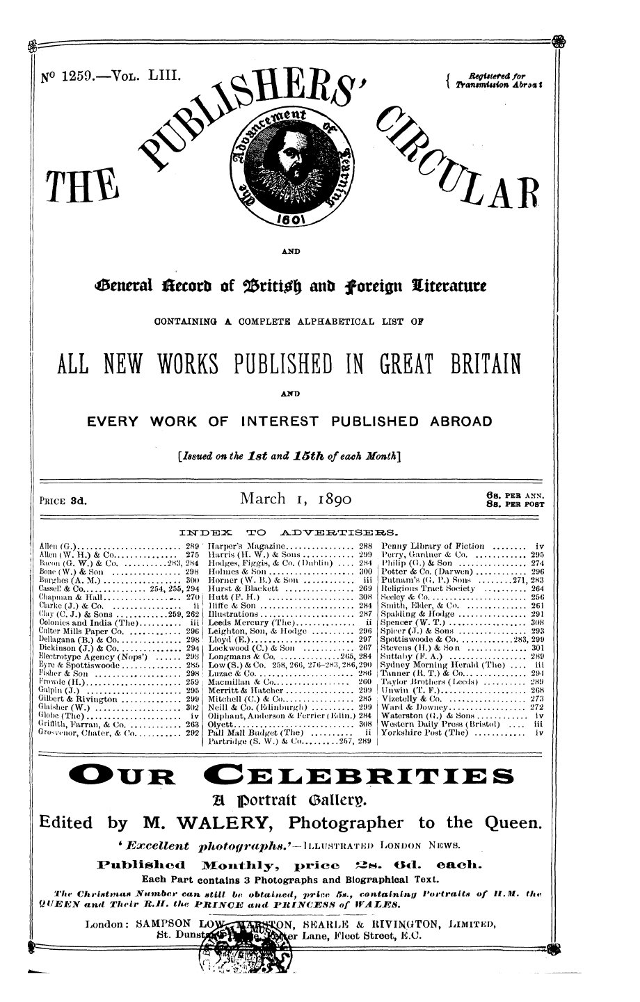 Publishers’ Circular (1880-1890): jS F Y, 1st edition - Price 3d. March I, 1890 Is! ££ ™T