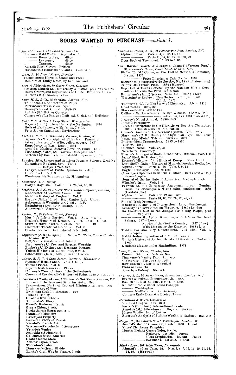 Publishers’ Circular (1880-1890): jS F Y, 1st edition - March 15, 1890 The Publishers' Circular ...