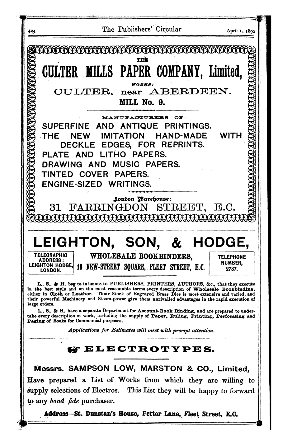 Publishers’ Circular (1880-1890): jS F Y, 1st edition - Ad06203