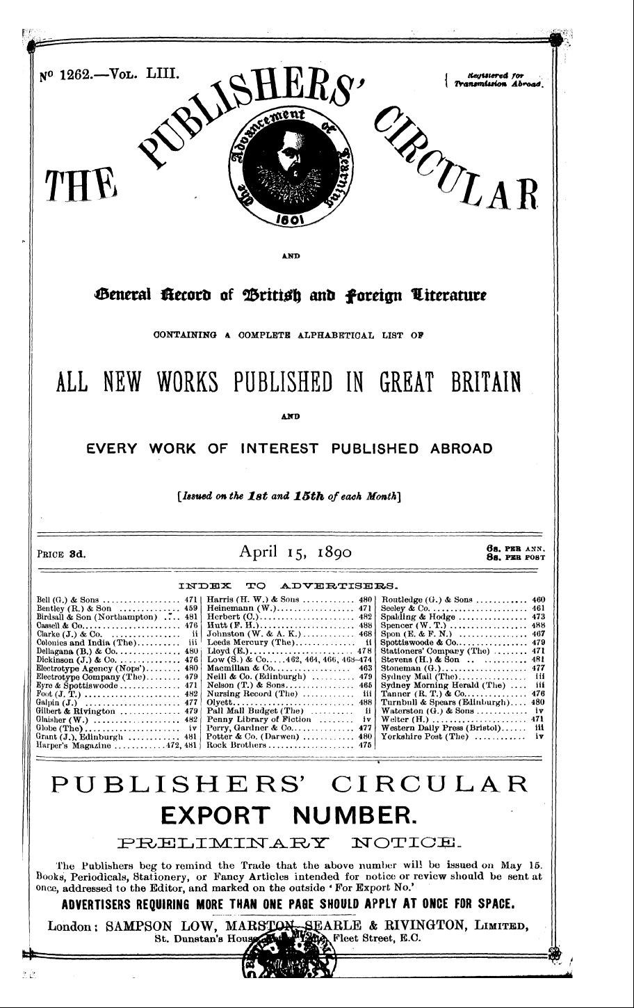 Publishers’ Circular (1880-1890): jS F Y, 1st edition - Bell (G.) & Sons 471 Harris (H. W.) & So...