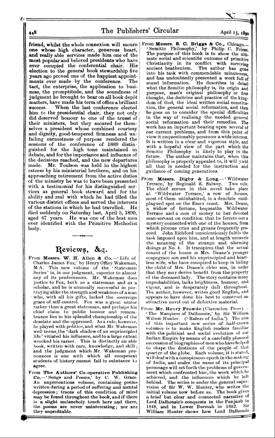 Publishers’ Circular (1880-1890): jS F Y, 1st edition: 16