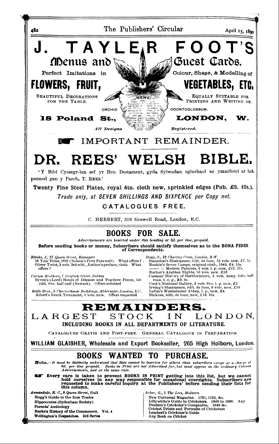 Publishers’ Circular (1880-1890): jS F Y, 1st edition - Ad05007