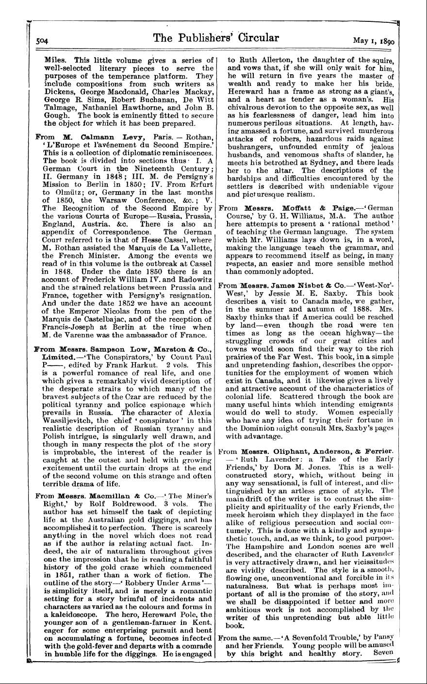 Publishers’ Circular (1880-1890): jS F Y, 1st edition - 7 : ' —-I