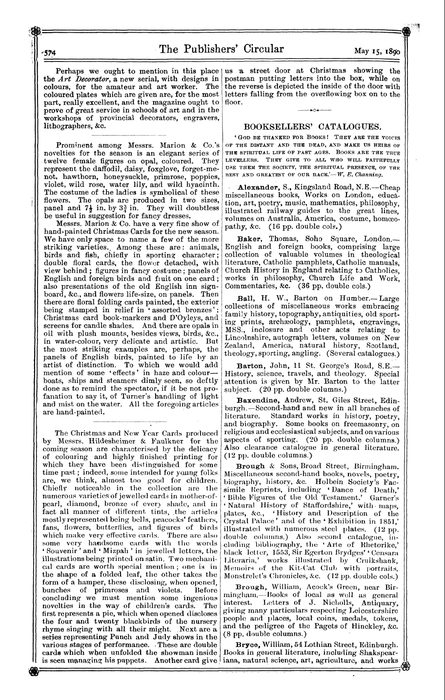 Publishers’ Circular (1880-1890): jS F Y, 1st edition - Messrs. G. W. Bacon & Co. Send Us Their ...