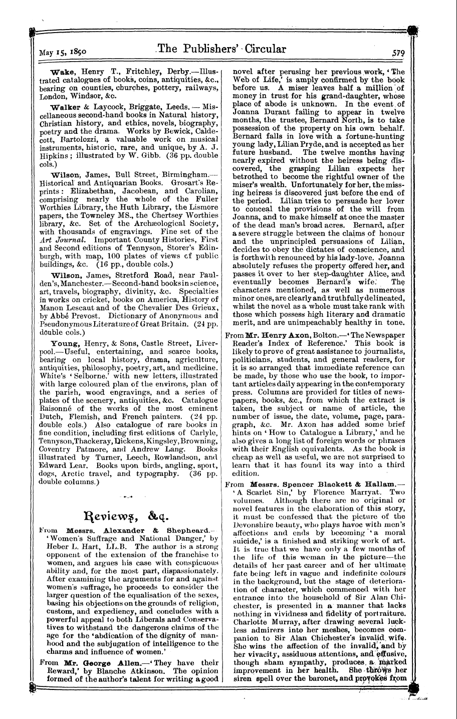 Publishers’ Circular (1880-1890): jS F Y, 1st edition: 29